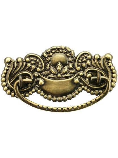 Victorian Style Brass Beaded Bail Pull ‚Äì 3‚Äù Center-to-Center in Antique Brass Finish.